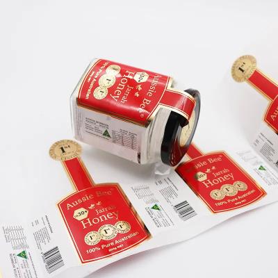China Adhesive Gold Foil Stickers Custom Printed Labels For Honey Sauce Nuts Bottle Jars for sale