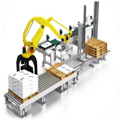 China Box Egg Cartoon Fully Automatic Robot Palletizing System Bag Palletizer 25 Kg for sale