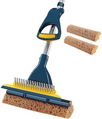 China Easily Viable Dry Extortion Green Sponge Mop Home Office Floor Tile Bathroom Garage Cleaner with 2 Squeegee Heads and Sponge Handle for sale