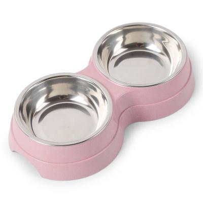 China Viable Double Pet Bowls Dog Food Water Feeder Stainless Steel Pet Dish Drinking Feeder Cat Puppy Feeding Supplies for sale