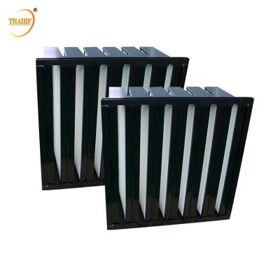 China Industrial Zig Zag Air Filter Fiberglass Pleated Paper V Bank Filter F8 F9 for sale