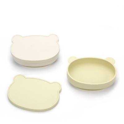 China 50K Silicone Baby Bowl Supplementary Food Plate With Lid Bear Cartoon Children'S Fall Resistant Bowl for sale