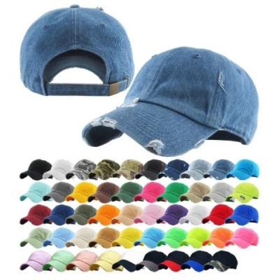 China High Quality Custom Distressed Dad Hats Unisex Cotton and Fabric Sports Cap with Lighted Feature and Metal Buckle Closur for sale