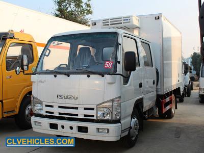 China ISUZU ELF refrigerador congelador camión tripulación cabina diesel de servicio ligero en venta