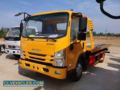 China ISUZU ELF 98hp Flat Bed Tow Truck KV100 4200mm 4 ton heavy duty for sale