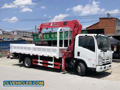 China ISUZU 700P ELF Cargo Crane Truck 4X2 190hp Straight Arm 5 ton for sale