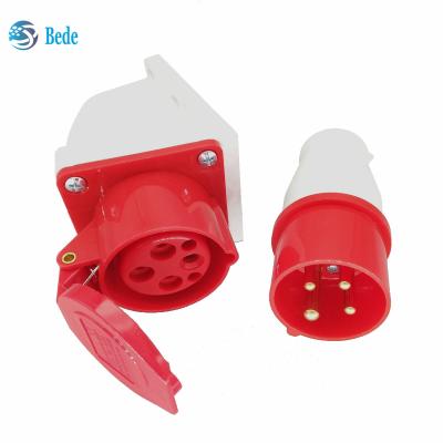 China Male Female Electrical Socket 4 Pins 3P+E 380~415V 16Amp Wall Mounting Type IP44 for sale