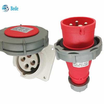 China 4 Pins 3P+E 16Amp Industrial Power Outlet and Panel Mounting socket IP67 for sale