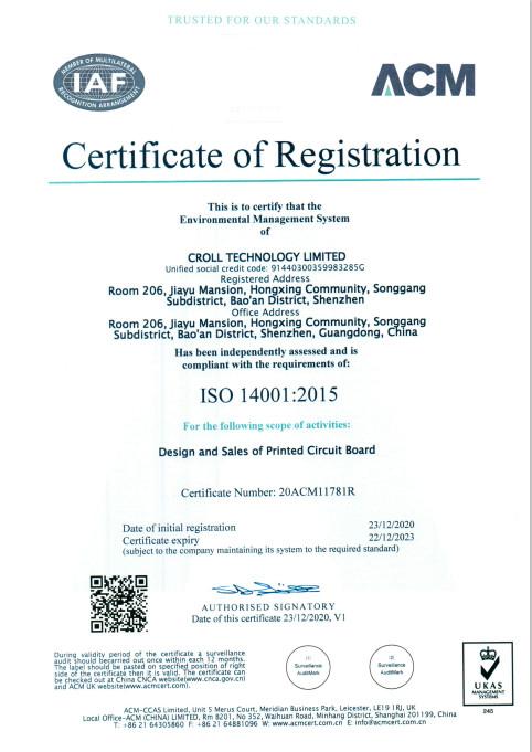 ISO14001:2015 - Croll Technology (Shenzhen) Co., Ltd.