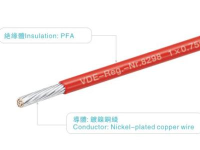 China 450V 250C UL8298 PFA Wires AWM8298 VW-1 Red Lighting / Heater PFA Cable for sale