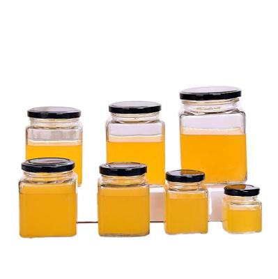 China Personal Care Honey Glass Jar In 50ml 100ml 200ml 500ml Square Honey Glass Bottle for sale