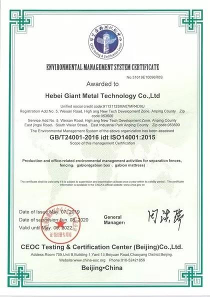 Environmental Management system certificate - Hebei Giant Metal Technology co.,ltd