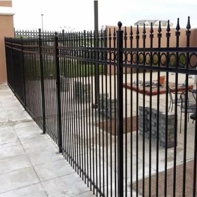 China Galvanized Wrought Steel Flat Top Garden Tubular Picket Fence Black Wrought Iron for sale