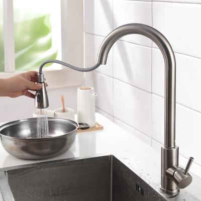 China Surface Drawing Stainless Pull Down Kitchen Faucet Healthy Hygienic for sale