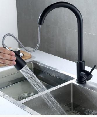 China OEM ODM Black Pull Out Kitchen Faucet Wire Drawing Hot And Cold Water Faucet for sale