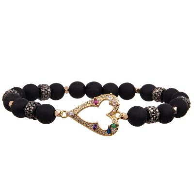 China Best Valentine's Day gift black strechy handmade beads bracelets with zircon heart and gold spacer for sale