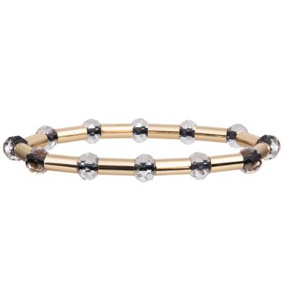 China 2023 New Style Gold Brass Shiny Tube With Multi Color Faced Crystal Stretchy Handmade Beads Bracelets for sale