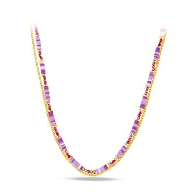 China Multicolor Heishi Beads Necklace , Beach Girl Metal Chain Necklace for sale