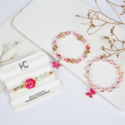 China Dos braceletes feitos a mão dos grânulos de Druzy da resina borboleta cor-de-rosa da estrela para a menina à venda