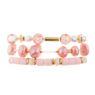 China Cor do rosa da pilha de Boêmia a multi perlou o bracelete elástico para a forma do verão à venda