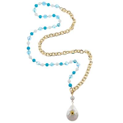 Chine Collier naturel 8mm multicolores de chaîne d'or de Shell Pendant Glass Crystal Beads à vendre