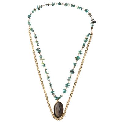 Chine La turquoise faite main de Gray Agate Semi Precious Pendant a perlé la couche multi de collier de chaîne à vendre