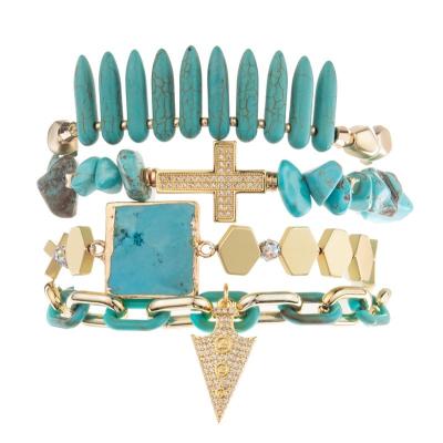 Chine Bracelet élastique perlé de pile bleue multi de turquoise de la Bohême pour la mode d'été à vendre