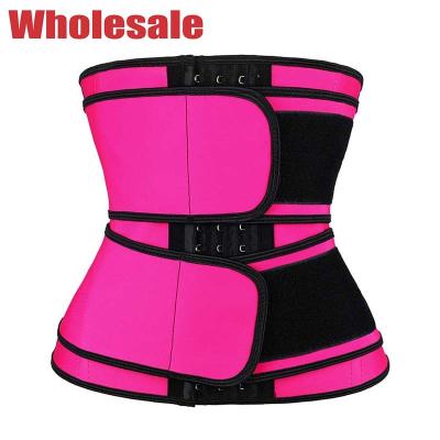 China 100 Latex Double Abdominal Belt Double Band Waist Trainer 3 Layer Hooks for sale