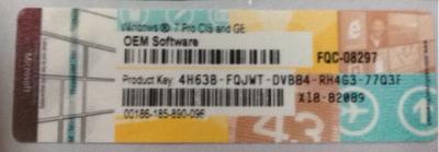 China No brand sequential Windows 7 Pro OEM Product Key Sticker COA label for sale