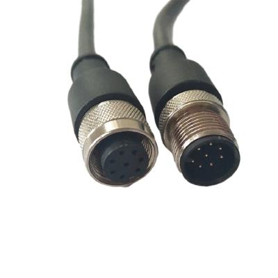 China Metal Screw Phoenix M12 Cable 100cm Length Male To Female Black With PVC Cover for sale
