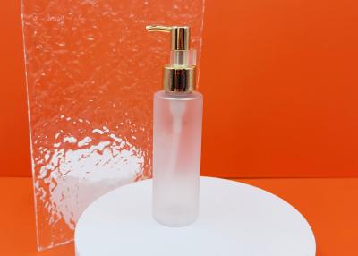 China Frosted Transparent Lotion Bottle 100ml With Gold Pump Cylindrical Shape PCR for sale