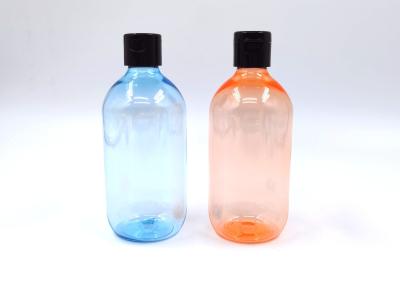 China Round Shoulder PET Cosmetic Bottles Body Wash Container 300ml Transparent Blue for sale