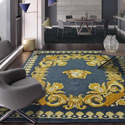 China Washable Royal Blue And Yellow Luxury Handmade Large Persian Rugs Living Room Rugs And Blankets for sale