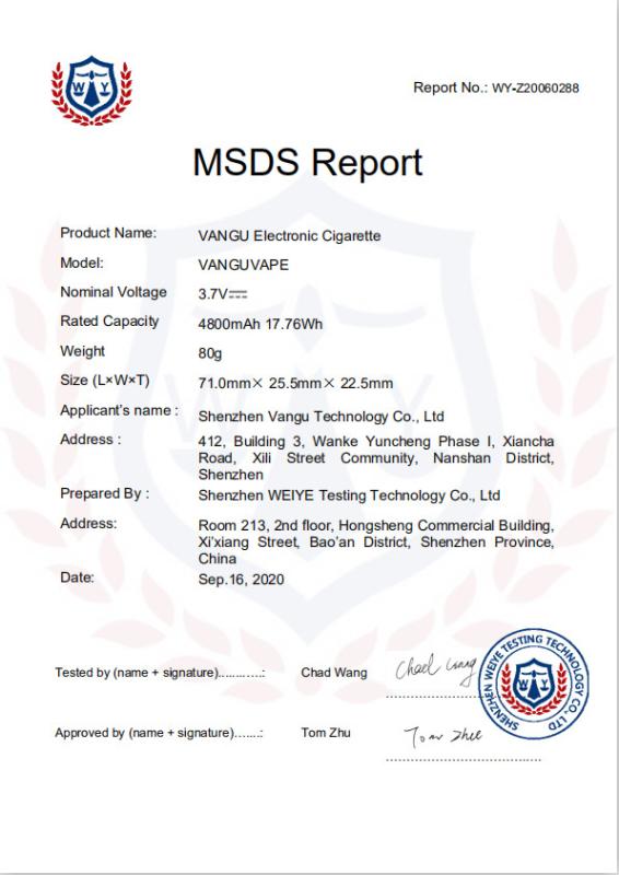 MSDS - Shenzhen Vangu Technology Co., Ltd.