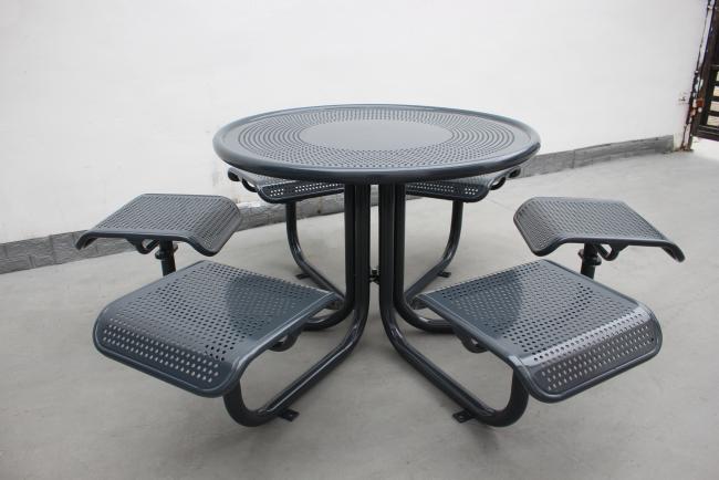 Perforated metal urban street steel round table with six chairs commercial outdoor picnic tables outside furniture China