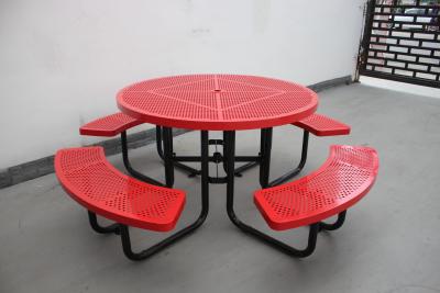 China Commercial Garden Round Picnic Table Set Perforated Steel Material With Four Benches for sale