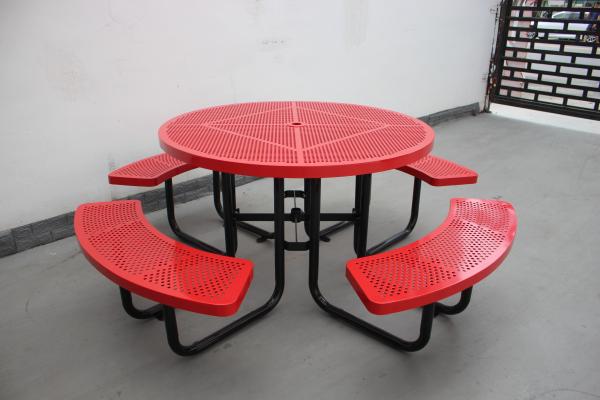 Quality Commercial Garden Round Picnic Table Set Perforated Steel Material With Four Benches for sale