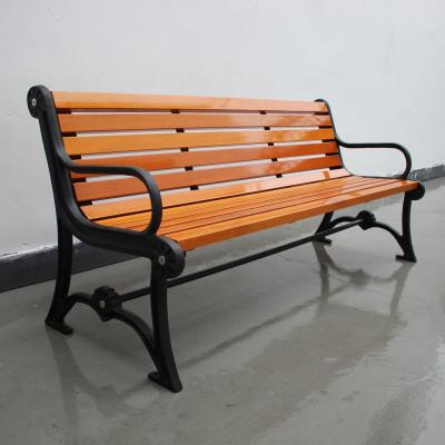 China Solid Timber Outdoor Wooden Bench Surface Mounted Type With Black Steel Frame for sale