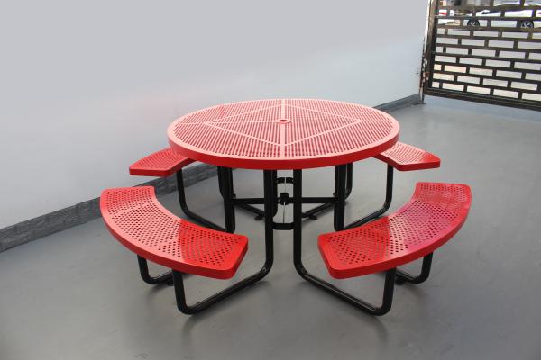 Quality Commercial Garden Round Picnic Table Set Perforated Steel Material With Four for sale