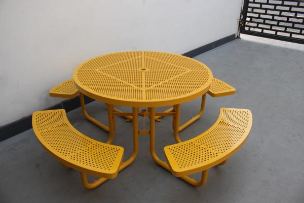 Quality Commercial Garden Round Picnic Table Set Perforated Steel Material With Four for sale