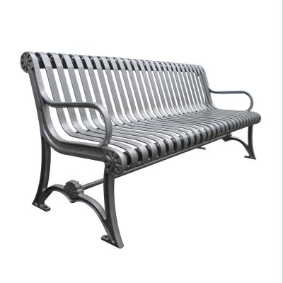 China Waterproof Urban Outdoor Metal Garden Bench With Cast Iron And Steel Flat Bar for sale