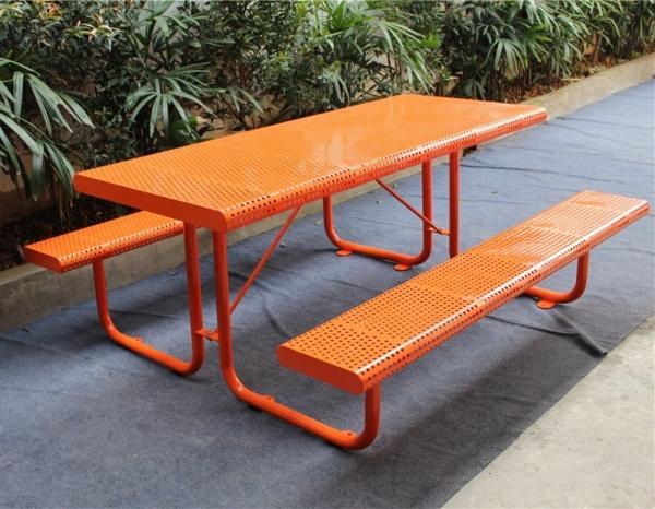 Quality Rectangular Steel Outdoor Picnic Table Set With Surface Mount Type for sale
