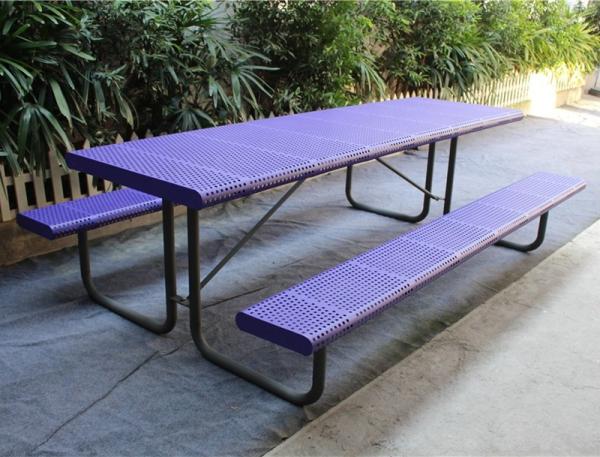 Quality Rectangular Steel Outdoor Picnic Table Set With Surface Mount Type for sale