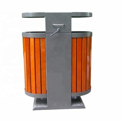 China 2 Compartment Wooden Garbage And Recycling Bin Sustainable Rectangular Shape for sale