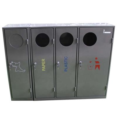 China Mild Steel Outside Outdoor Recycling Bins With 4 Compartments Sustainable for sale