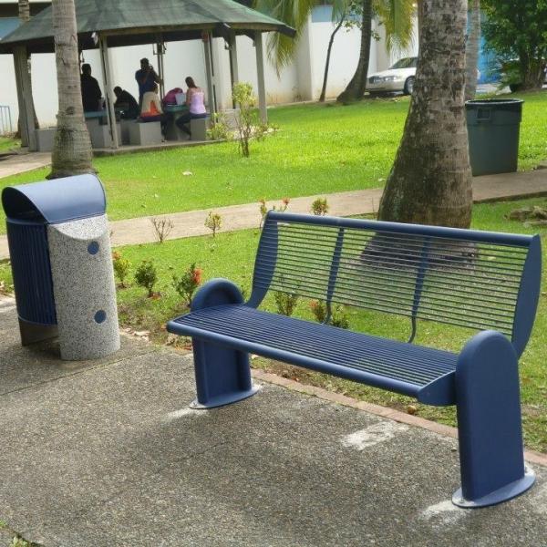 Quality Powder Coated Blue Metal Garden Bench For Outdoor Street Playground Leisure for sale