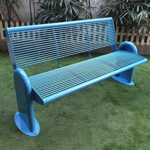Quality Powder Coated Blue Metal Garden Bench For Outdoor Street Playground Leisure for sale