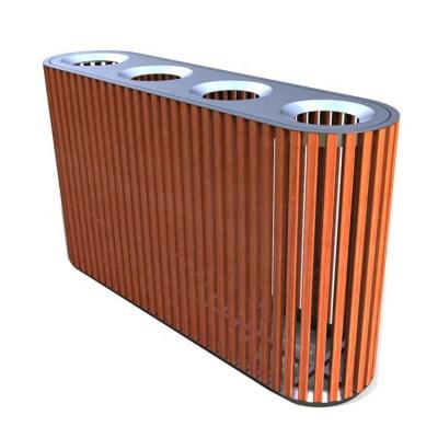 China 4 Compartments Outdoor Recycling Bins With 316 Stainless Steel Solid Timber Material for sale