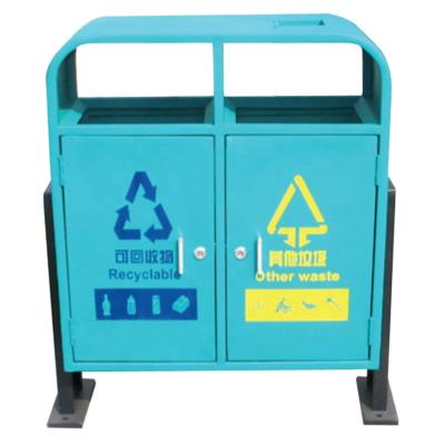China Outdoor Metal 2 Compartment Garbage Can With Iron Mild Steel Material for sale