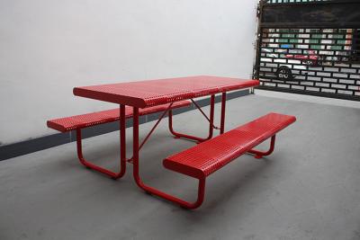 China Perforated Steel Outdoor Picnic Table met banken op het oppervlak gemonteerd vrijstaand Te koop